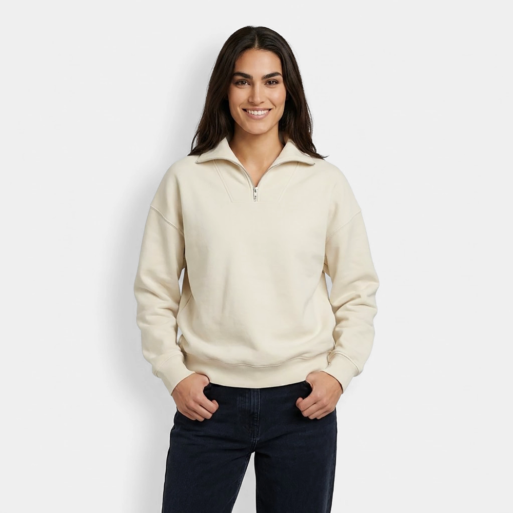 Sweat unisexe décontracté en coton biologique à demi-zip – de SPREAD – Image 2