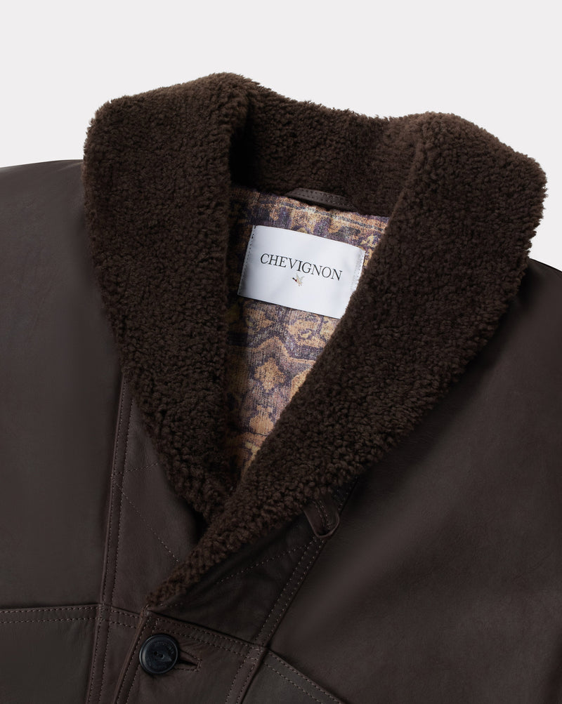 CHEVIGNON manteau cuir cameraman marron – Image 2
