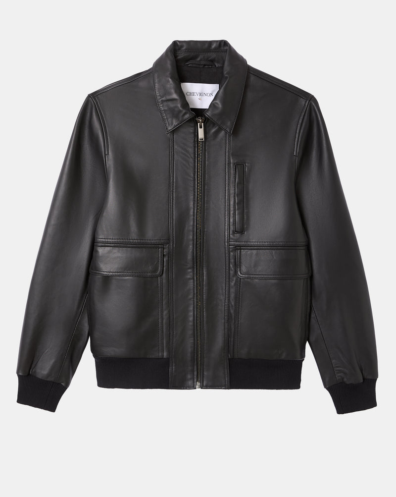 CHEVIGNON blouson en cuir paolo noir – Image 2