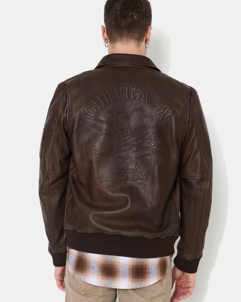 CHEVIGNON veste en cuir dwight marron – Image 8