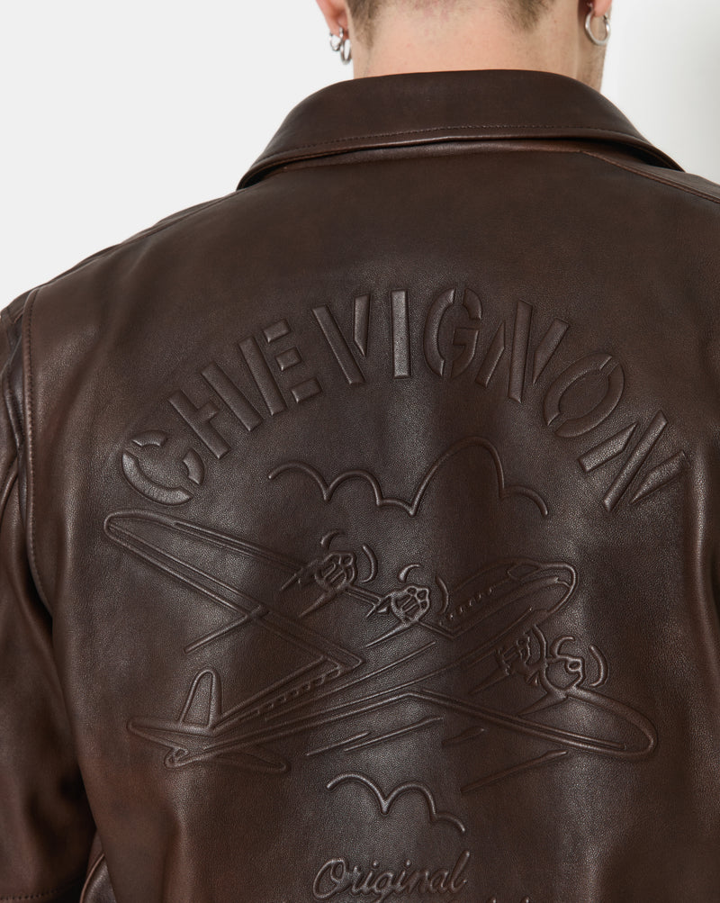 CHEVIGNON veste en cuir dwight marron – Image 7