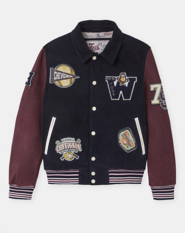 CHEVIGNON veste teddy en cuir don bleu marine