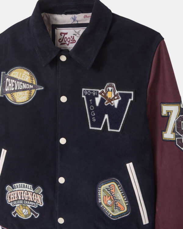 CHEVIGNON veste teddy en cuir don bleu marine
