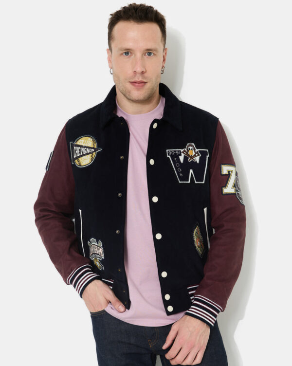 CHEVIGNON veste teddy en cuir don bleu marine