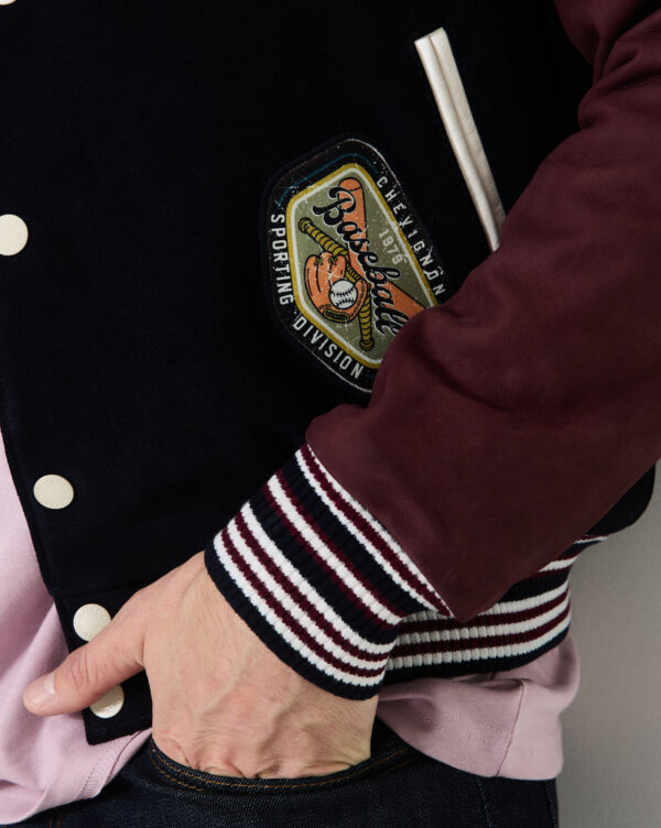 CHEVIGNON veste teddy en cuir don bleu marine